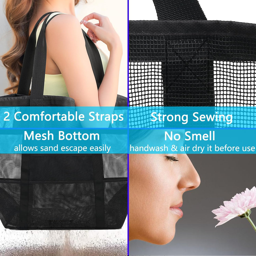 Extra Large Clear Mesh Beach Tote Bag with Pockets