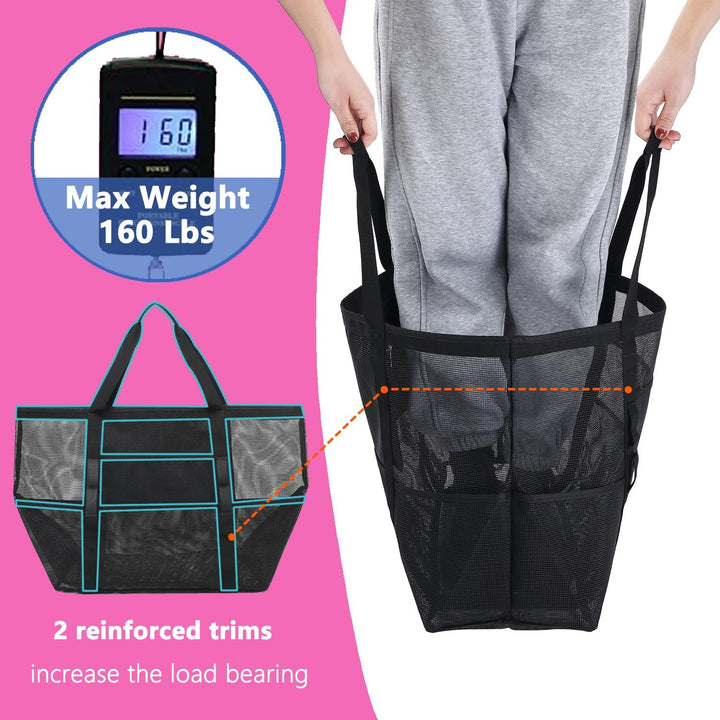 Extra Large Clear Mesh Beach Tote Bag with Pockets