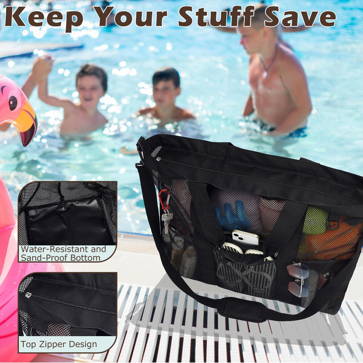 Extra Large Clear Mesh Beach Tote Bag with Pockets