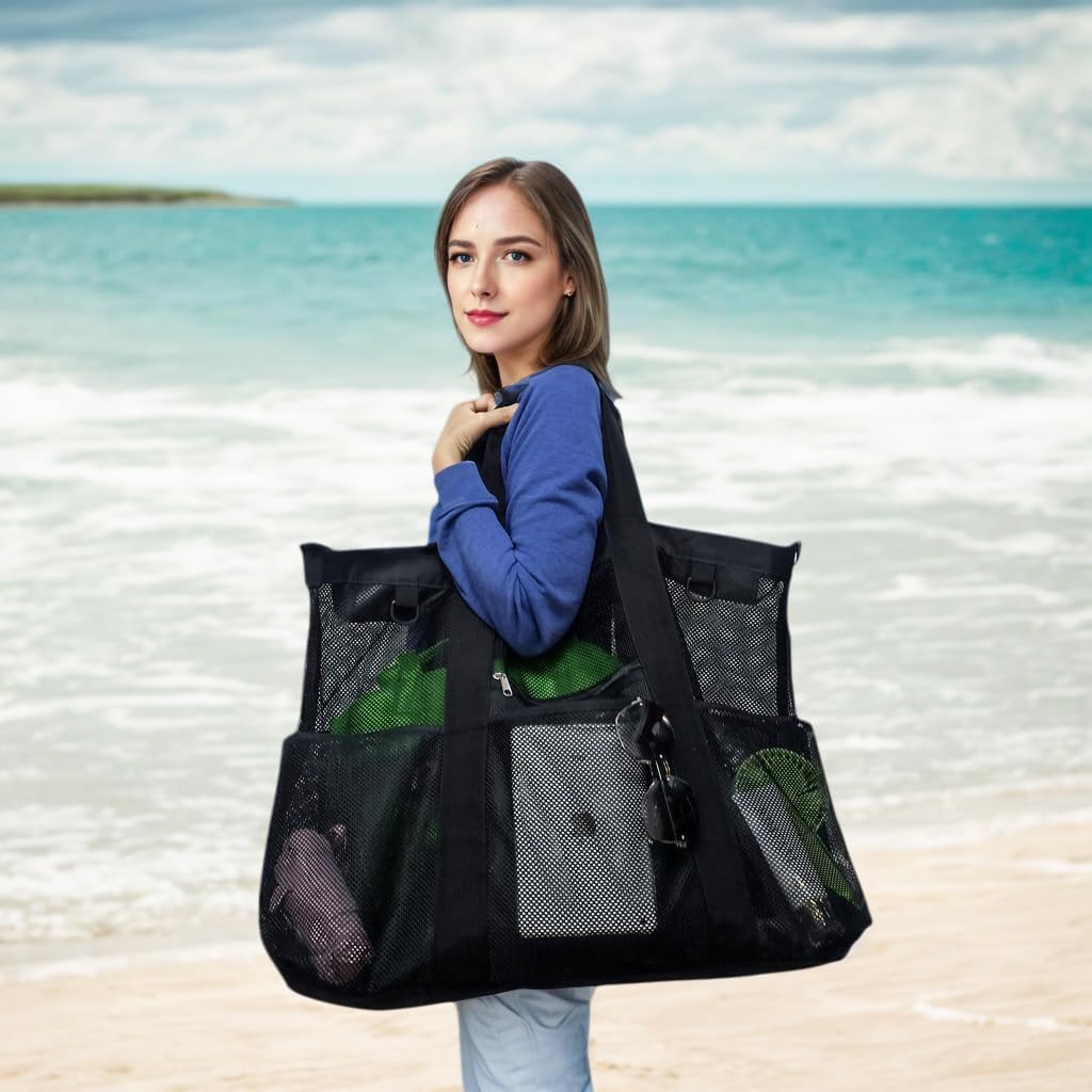 Extra Large Clear Mesh Beach Tote Bag with Pockets