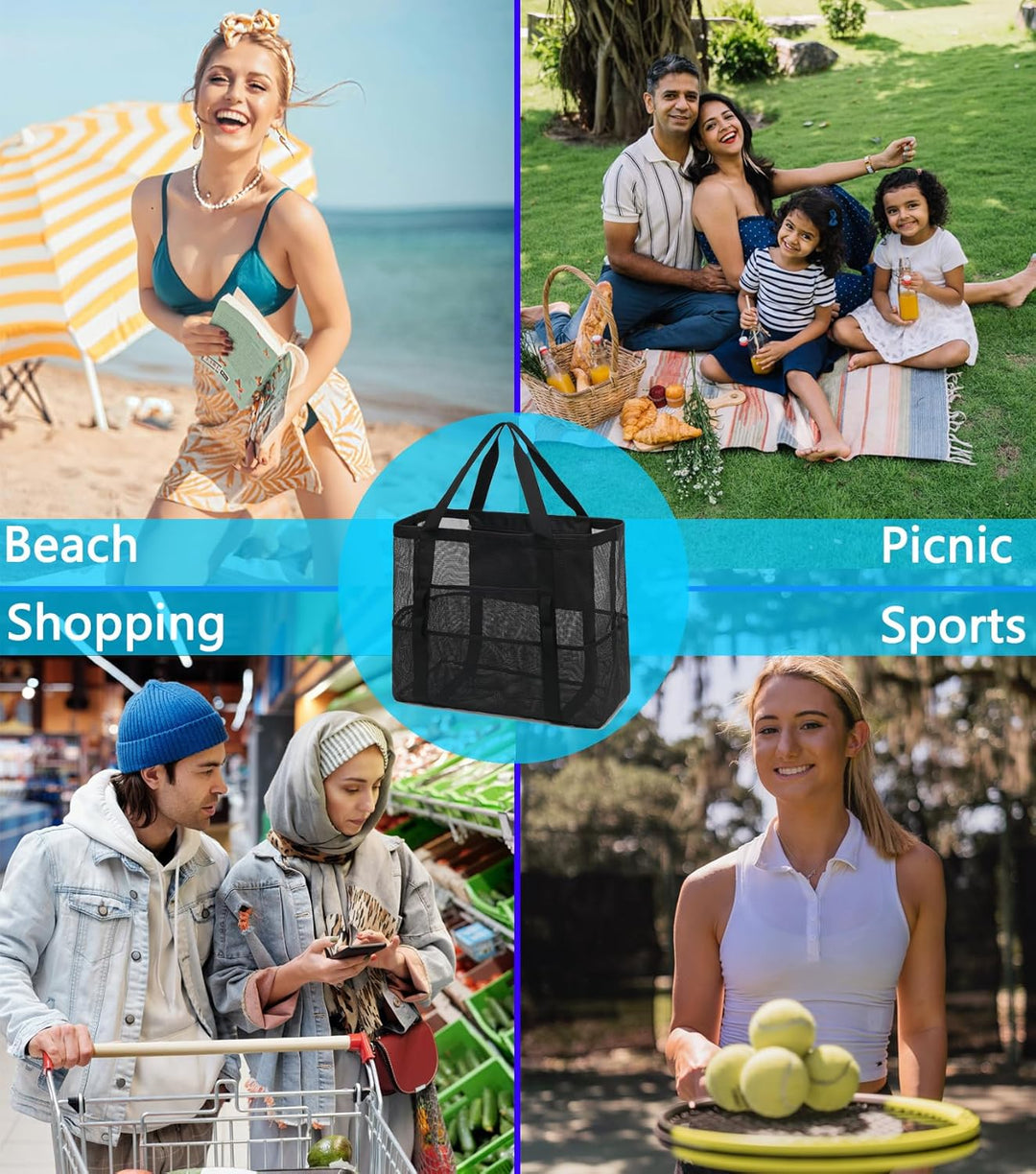 Extra Large Clear Mesh Beach Tote Bag with Pockets