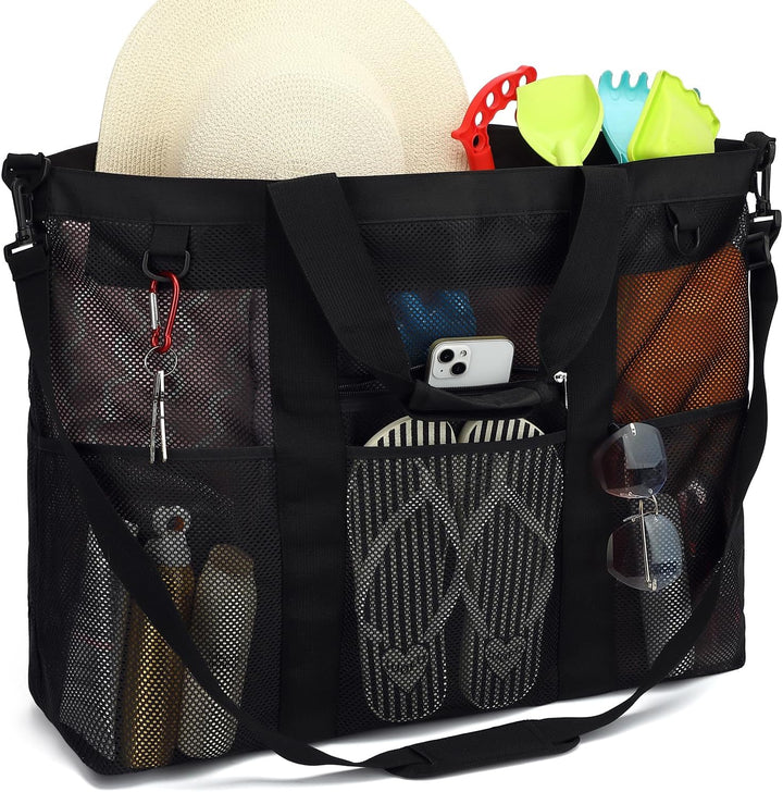 Extra Large Clear Mesh Beach Tote Bag with Pockets