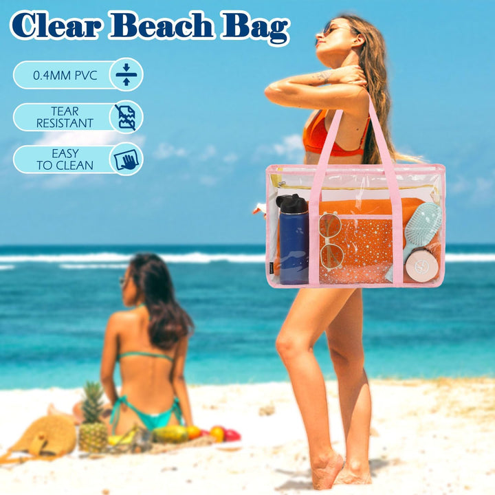 Extra Large Clear Mesh Beach Tote Bag with Pockets
