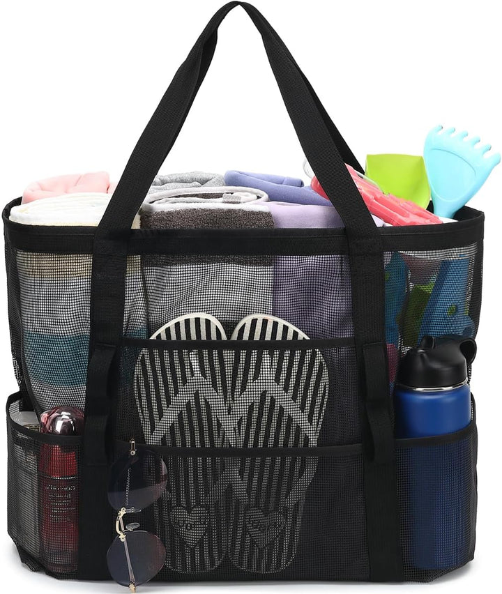 Extra Large Clear Mesh Beach Tote Bag with Pockets