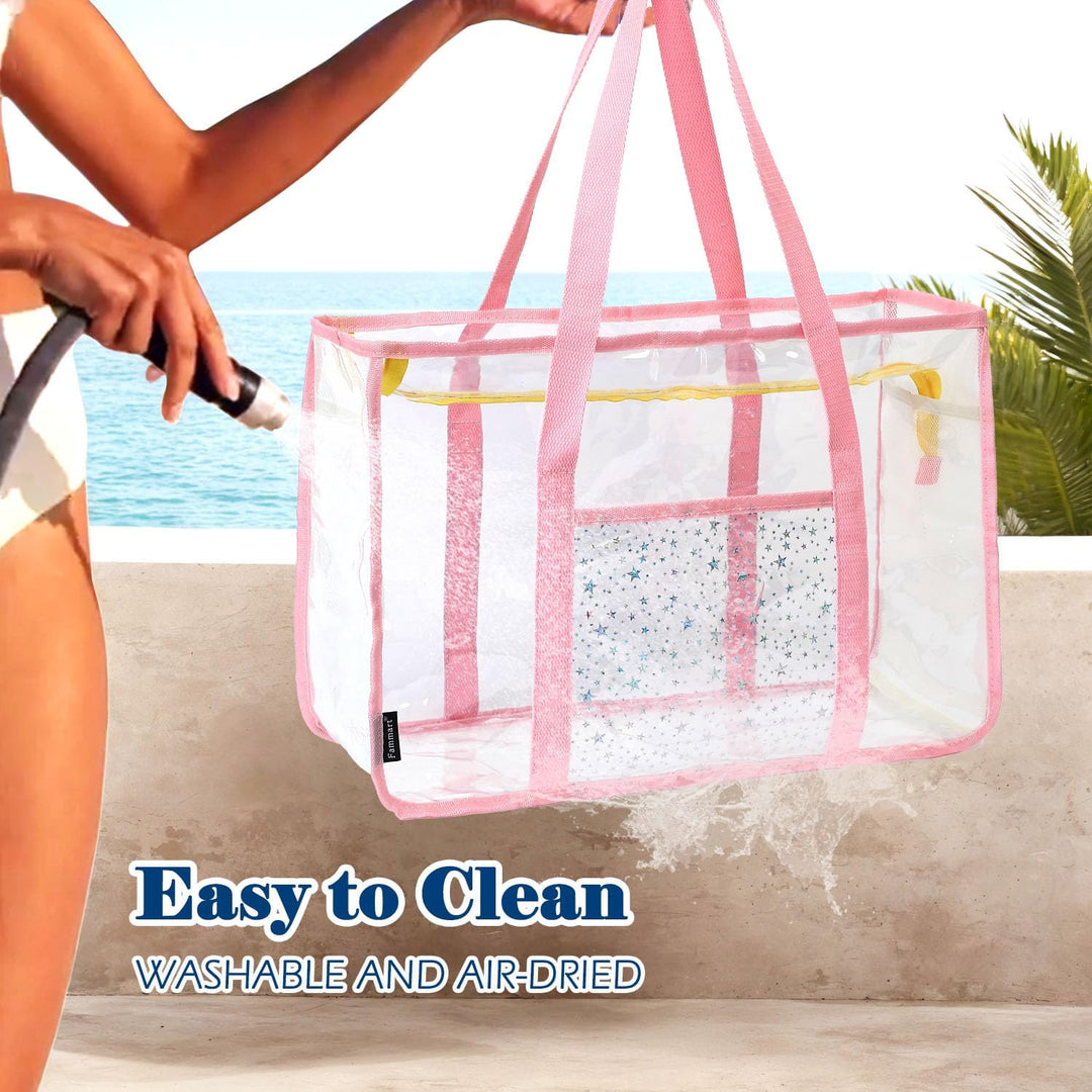 Extra Large Clear Mesh Beach Tote Bag with Pockets