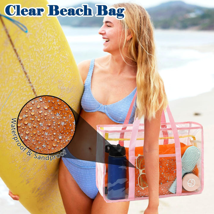 Extra Large Clear Mesh Beach Tote Bag with Pockets
