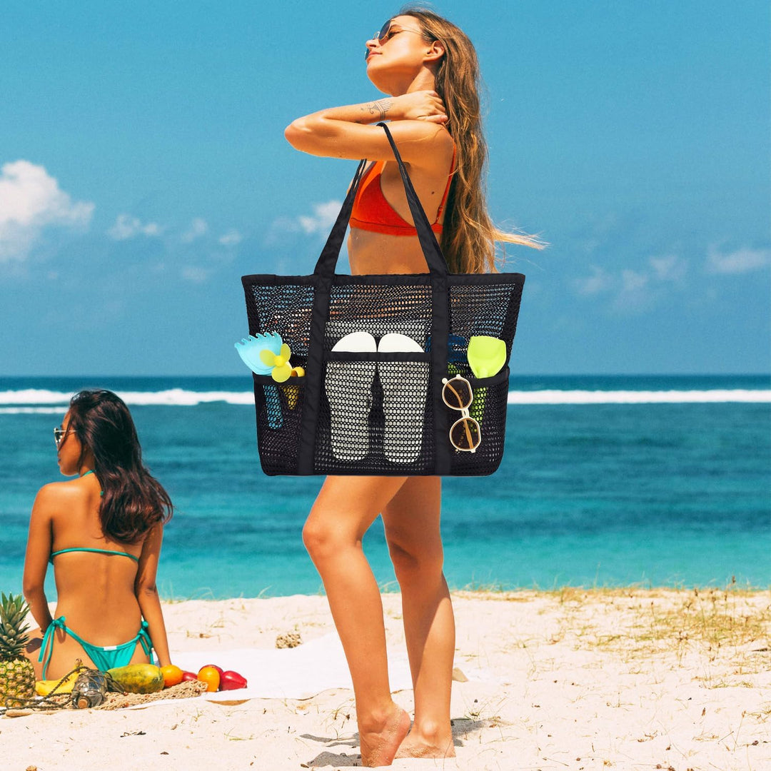 Extra Large Clear Mesh Beach Tote Bag with Pockets