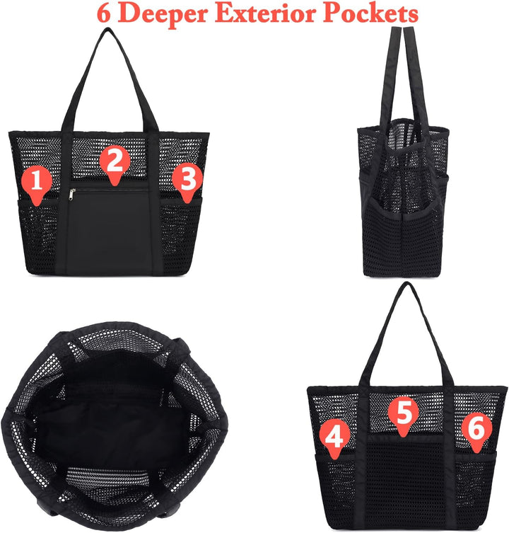 Extra Large Clear Mesh Beach Tote Bag with Pockets