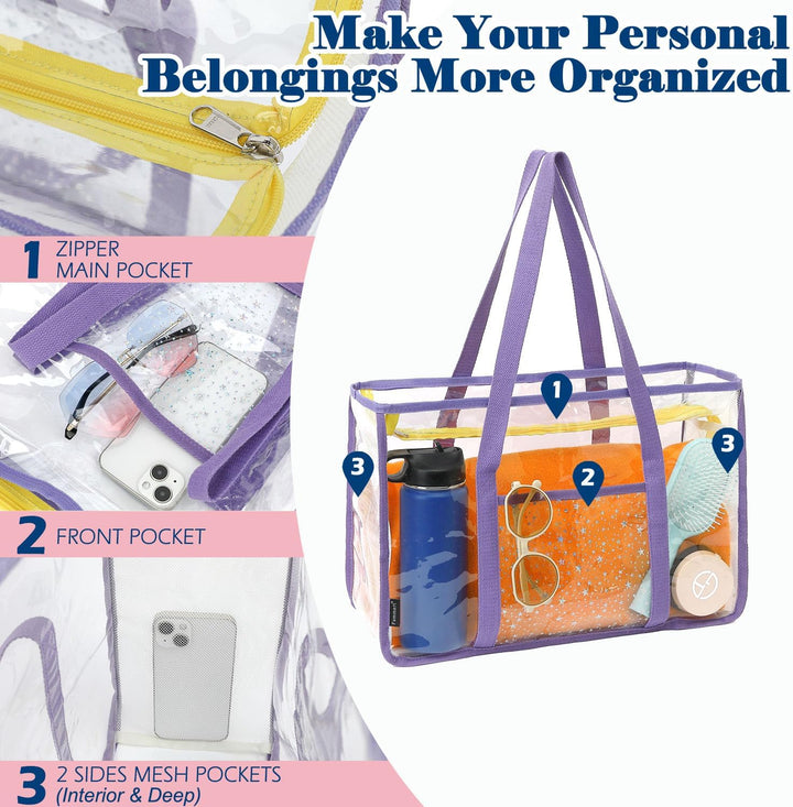 Extra Large Clear Mesh Beach Tote Bag with Pockets