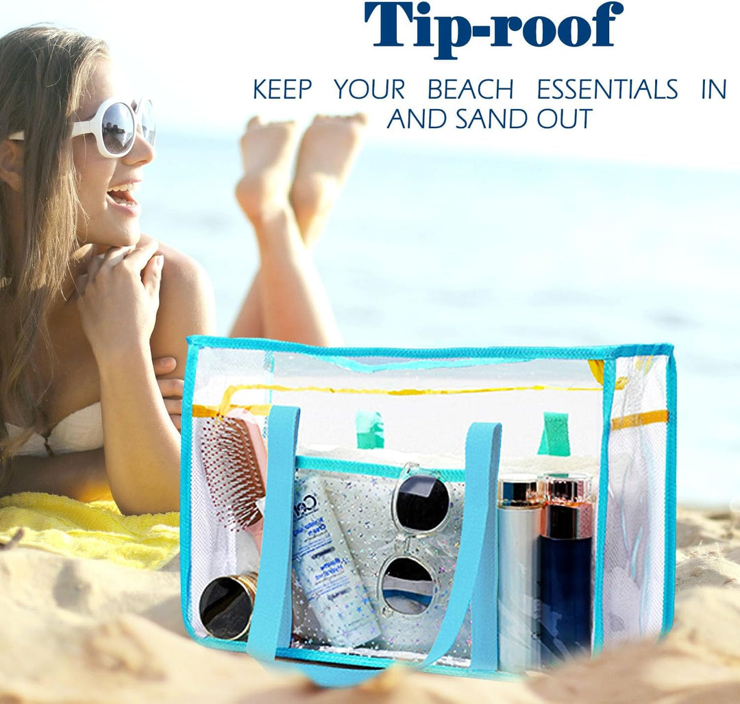 Extra Large Clear Mesh Beach Tote Bag with Pockets