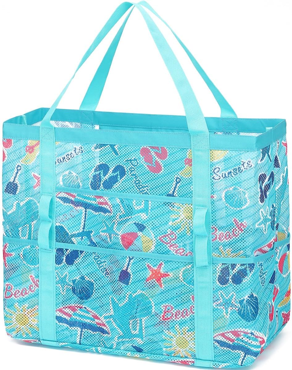 Extra Large Clear Mesh Beach Tote Bag with Pockets