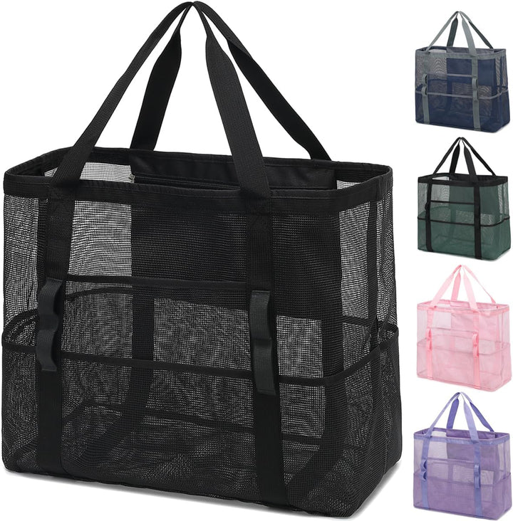 Extra Large Clear Mesh Beach Tote Bag with Pockets