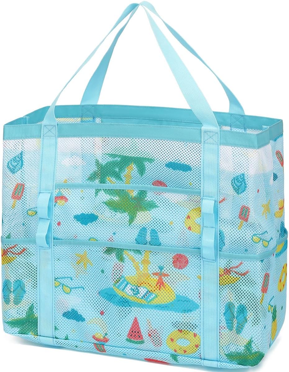 Extra Large Clear Mesh Beach Tote Bag with Pockets