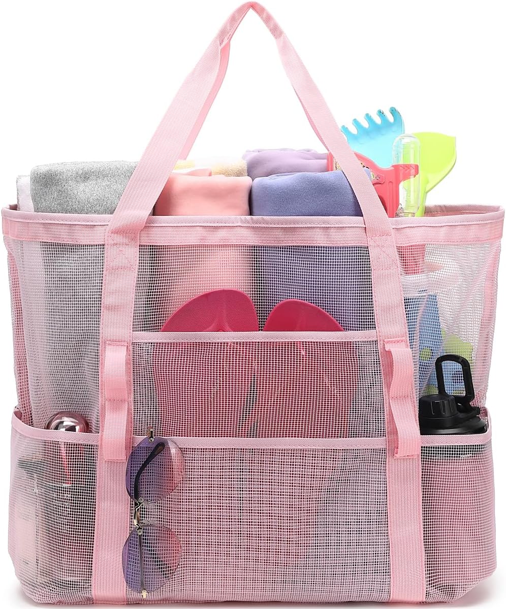Extra Large Clear Mesh Beach Tote Bag with Pockets