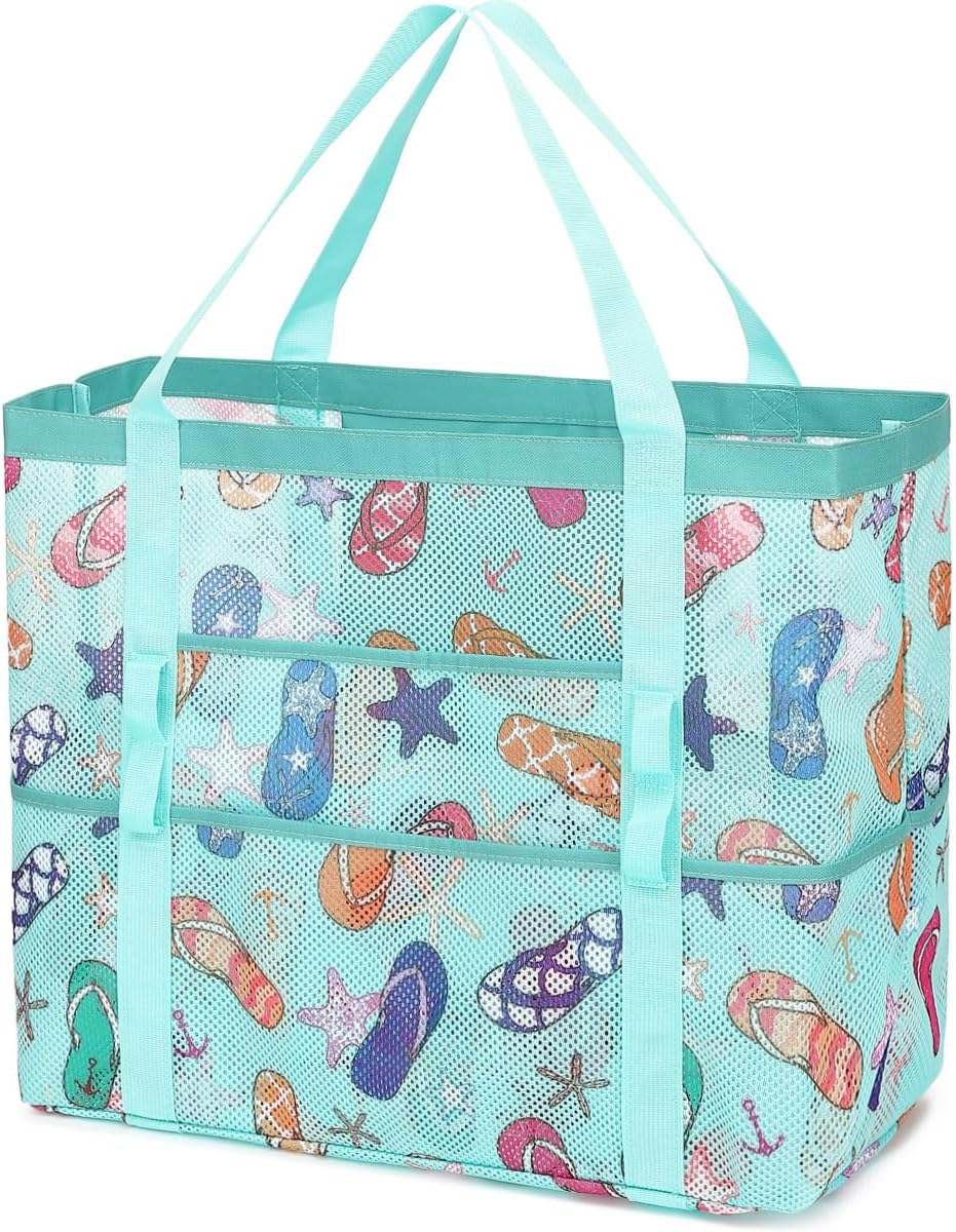 Extra Large Clear Mesh Beach Tote Bag with Pockets