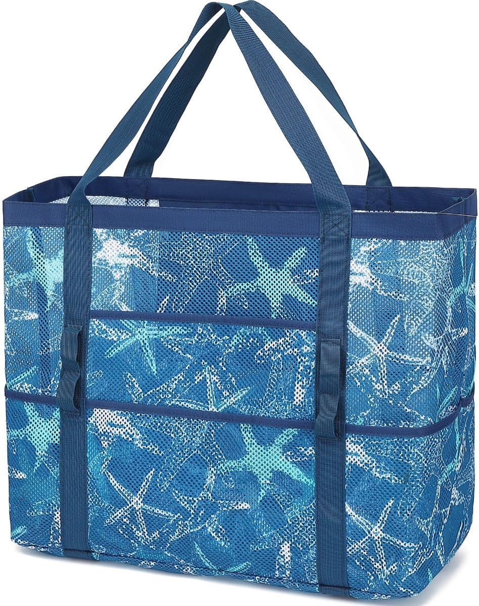 Extra Large Clear Mesh Beach Tote Bag with Pockets