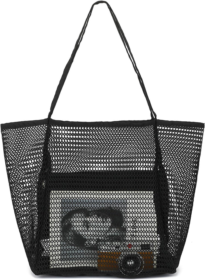 Extra Large Clear Mesh Beach Tote Bag with Pockets