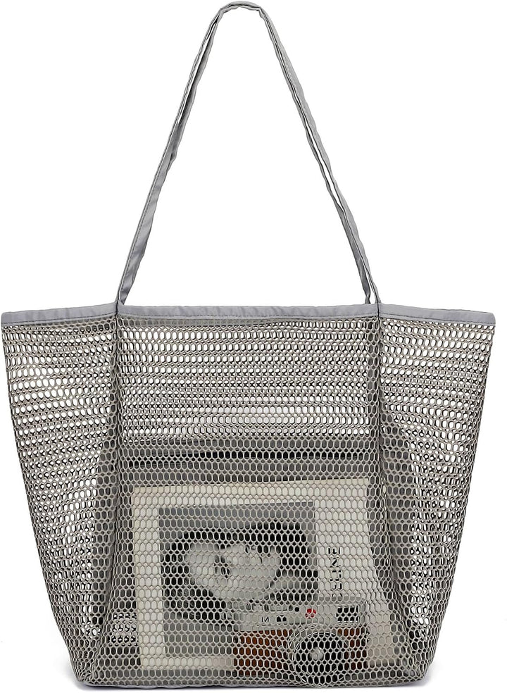 Extra Large Clear Mesh Beach Tote Bag with Pockets