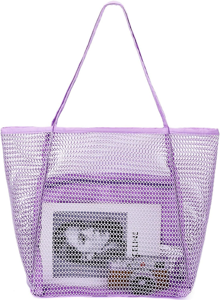 Extra Large Clear Mesh Beach Tote Bag with Pockets