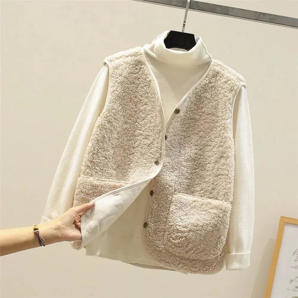 Womens Lightweight Fleece Vest Soft Teddy with Pockets