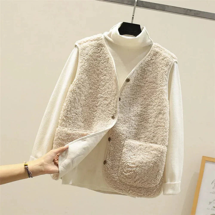 Womens Lightweight Fleece Vest Soft Teddy with Pockets