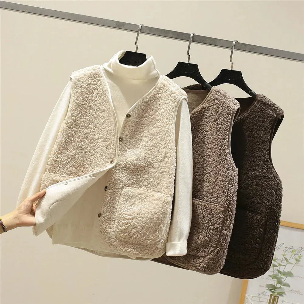 Womens Lightweight Fleece Vest Soft Teddy with Pockets