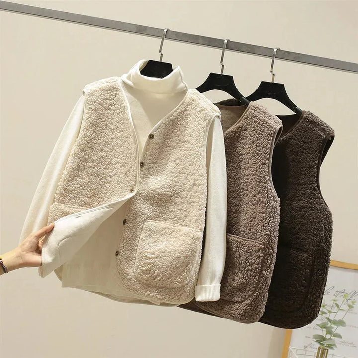 Womens Lightweight Fleece Vest Soft Teddy with Pockets
