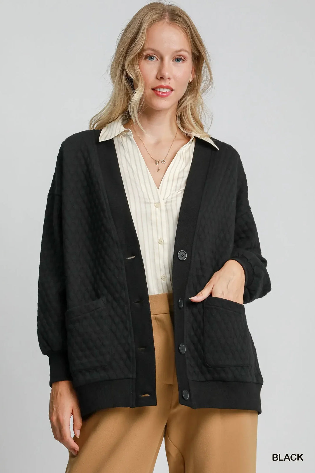 Womens Knit Sweater with Buttons Patterned Front - BritishMode