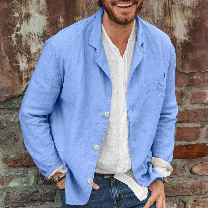 Mens Casual Jacket Cotton and Linen Blend Relaxed Fit