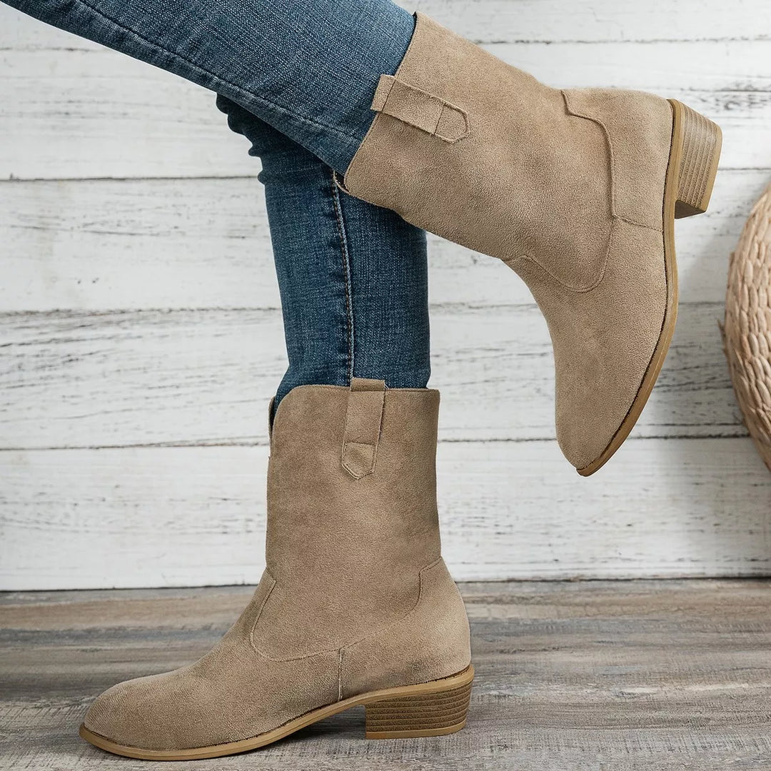 Womens Western Boots Soft Leather Stack Heel