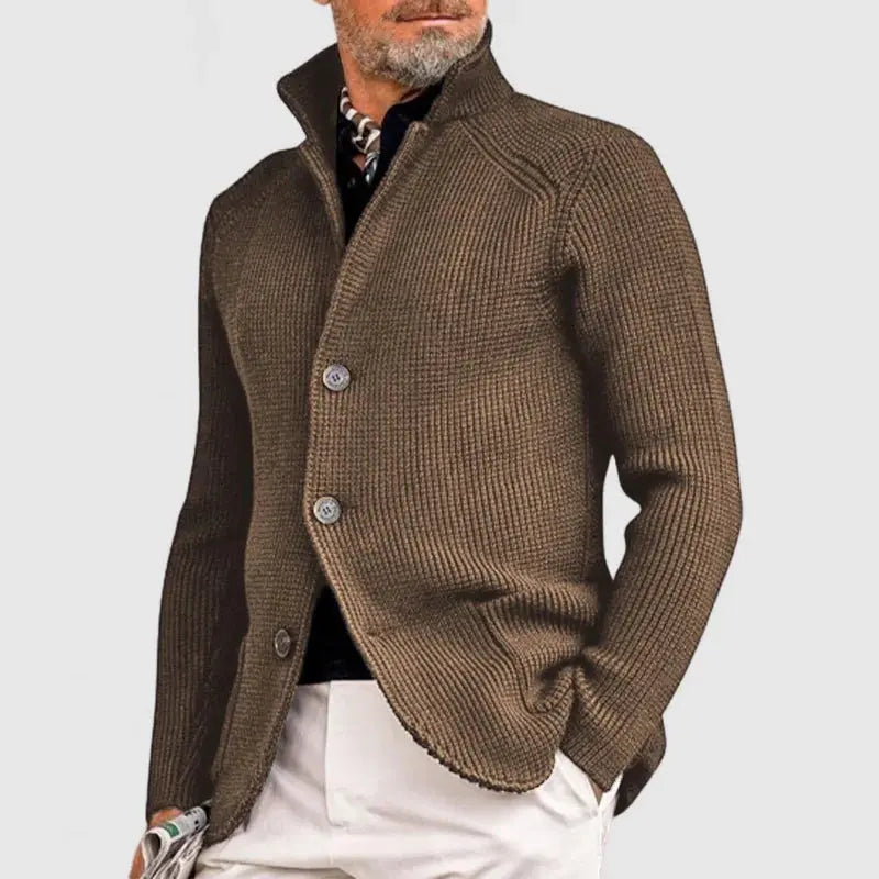 Mens Knitted Cardigan Button-Up Sweater Ribbed Fit