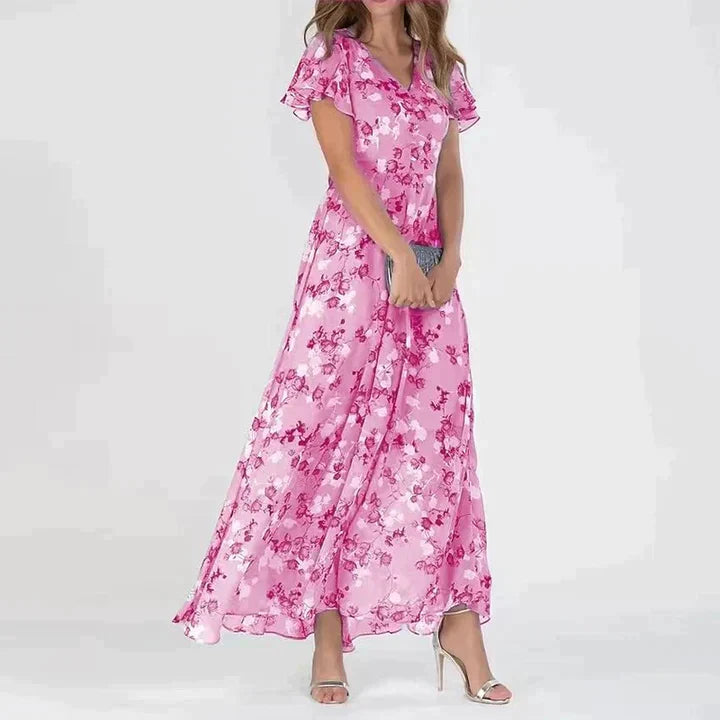 Womens Long Dress V-Neck Floral Pattern