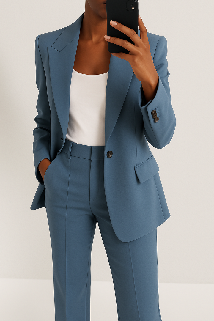 Womens Tailored Suit Set Blazer Wide Leg Trousers - BritishMode