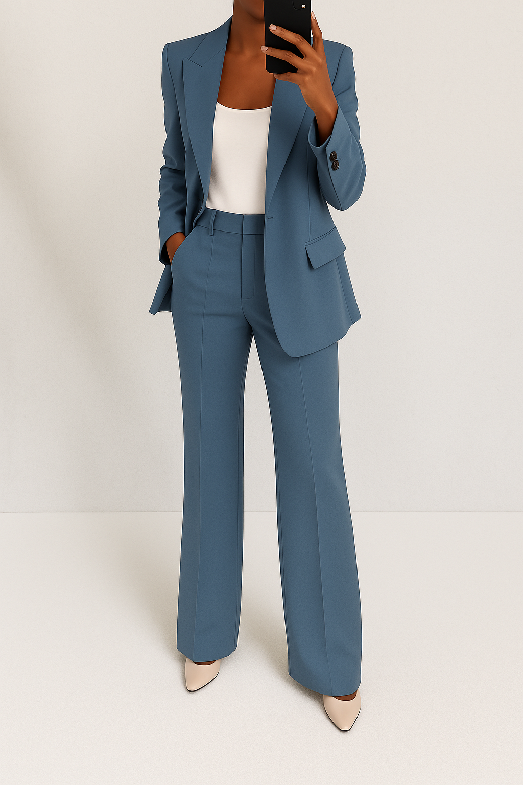 Womens Tailored Suit Set Blazer Wide Leg Trousers