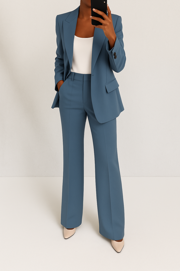 Womens Tailored Suit Set Blazer Wide Leg Trousers