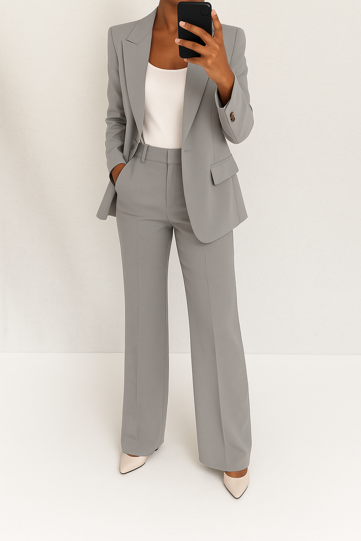 Womens Tailored Suit Set Blazer Wide Leg Trousers