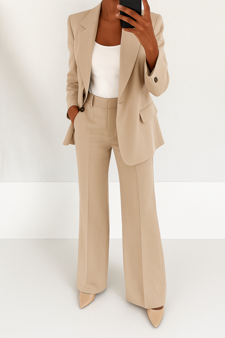 Womens Tailored Suit Set Blazer Wide Leg Trousers