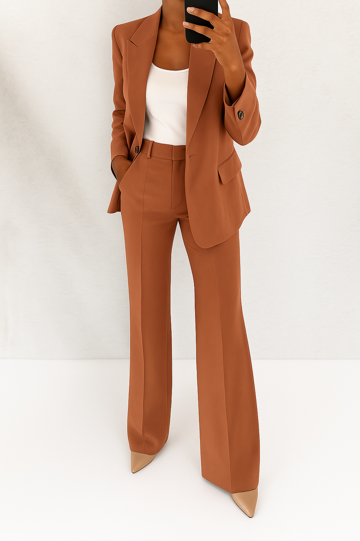 Womens Tailored Suit Set Blazer Wide Leg Trousers