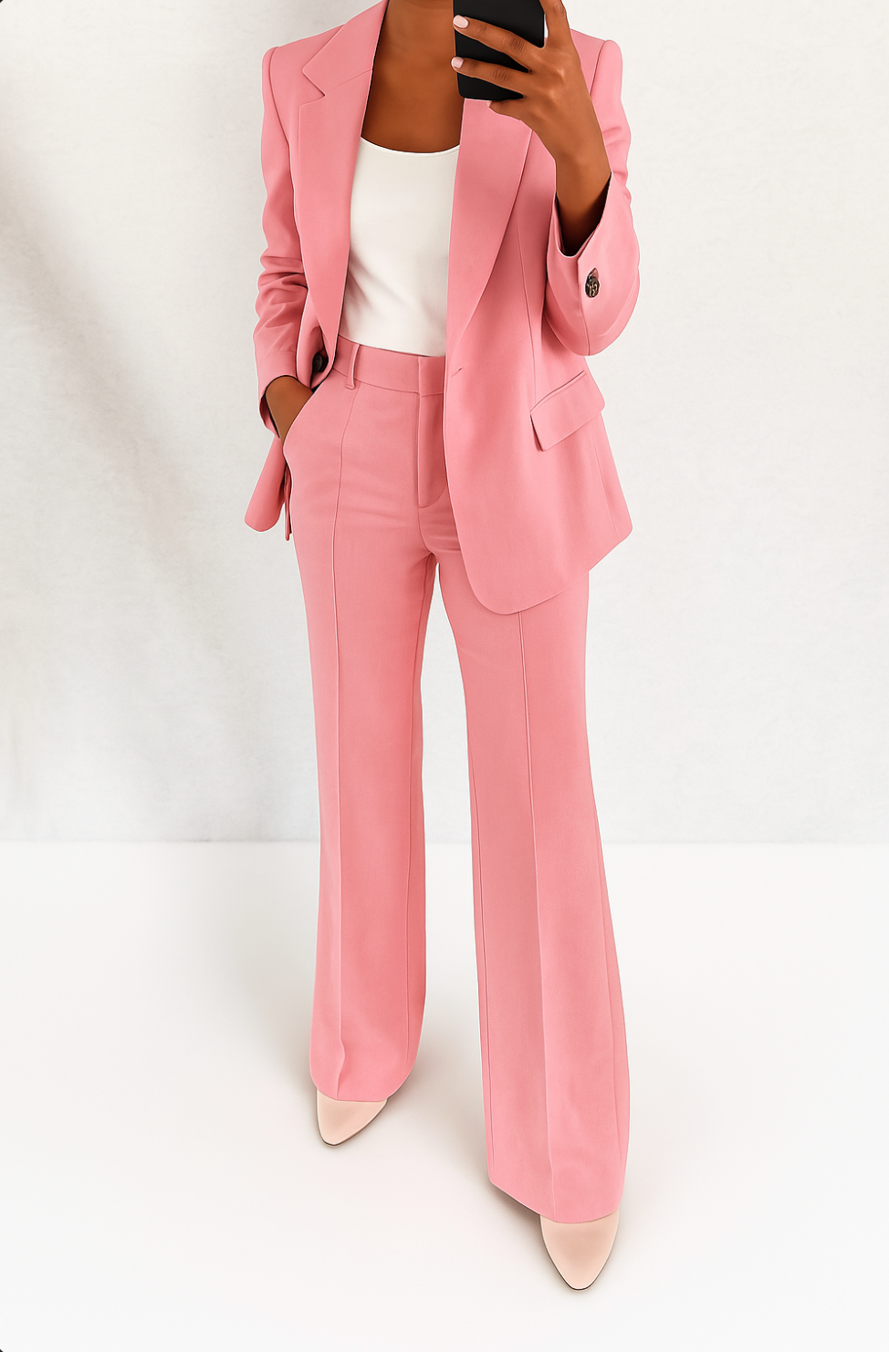 Womens Tailored Suit Set Blazer Wide Leg Trousers