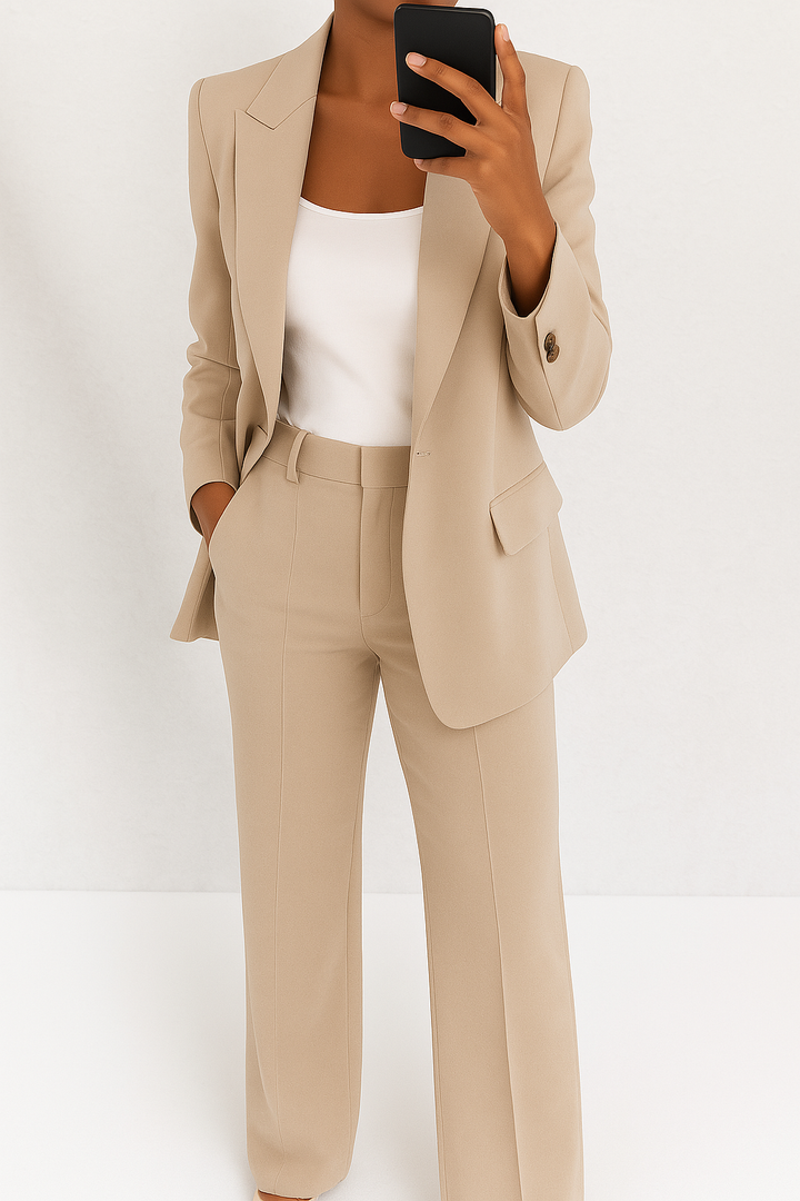 Womens Tailored Suit Set Blazer Wide Leg Trousers