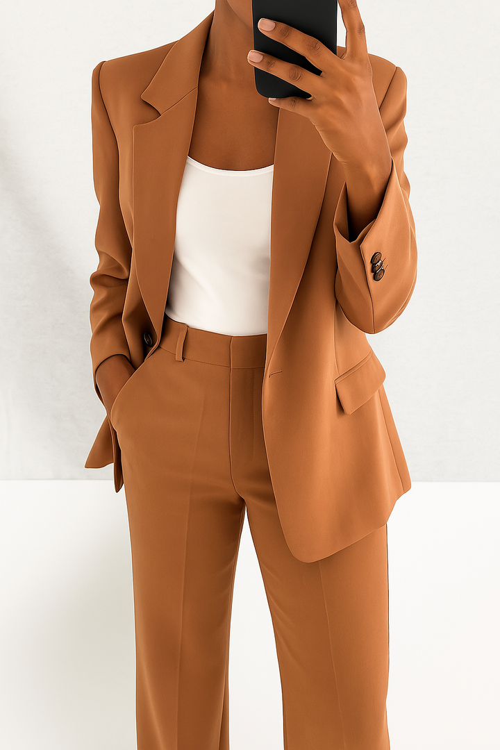 Womens Tailored Suit Set Blazer Wide Leg Trousers