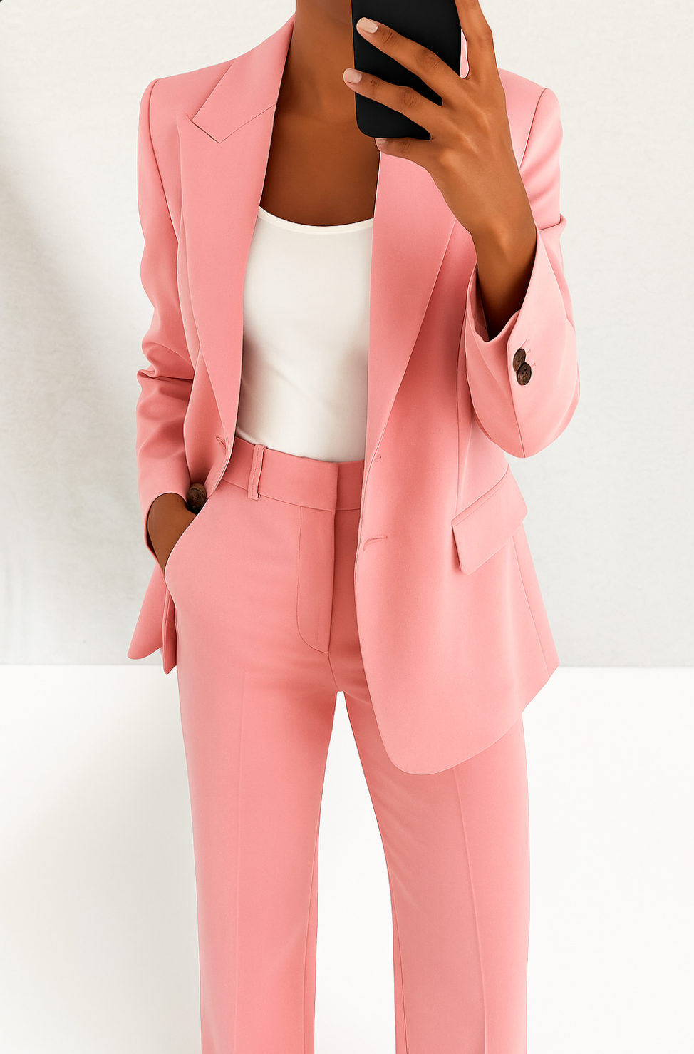 Womens Tailored Suit Set Blazer Wide Leg Trousers
