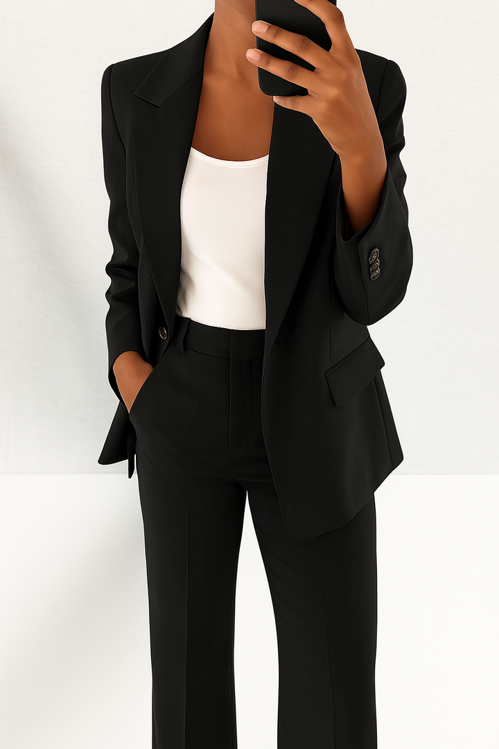 Womens Tailored Suit Set Blazer Wide Leg Trousers