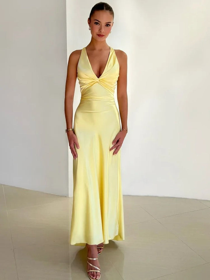 Womens Strapless Evening Gown with V-Neck - BritishMode