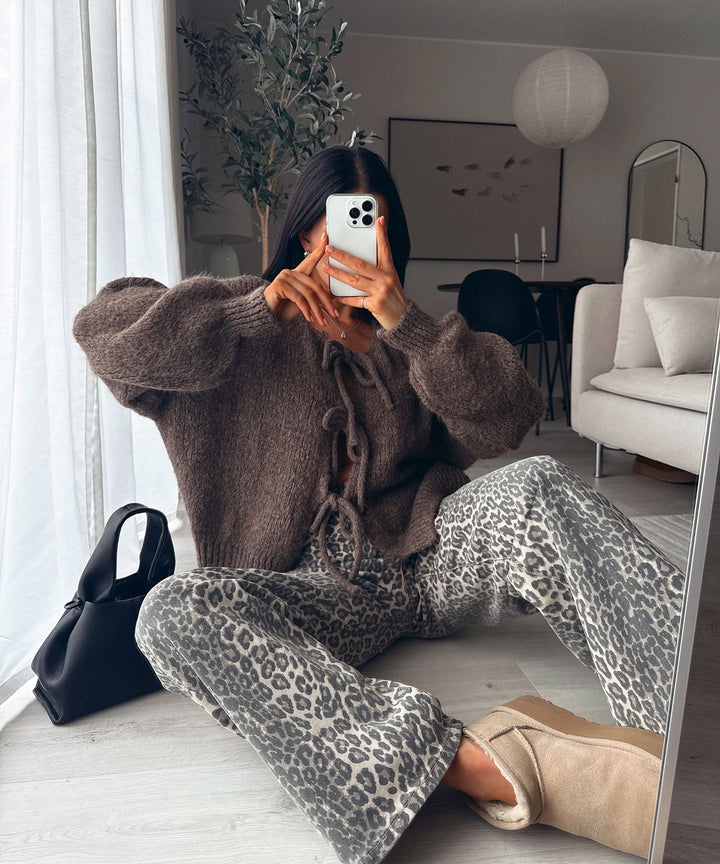 Womens Cardigan Knit Bow Detail Relaxed Fit