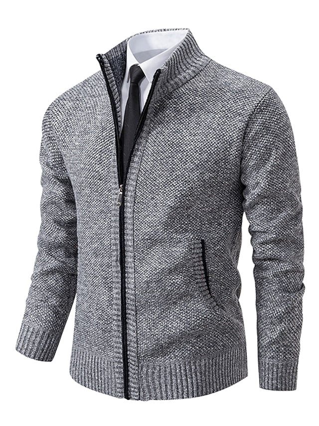 Mens Ribbed Knit Sweater Jacket Cozy Fit