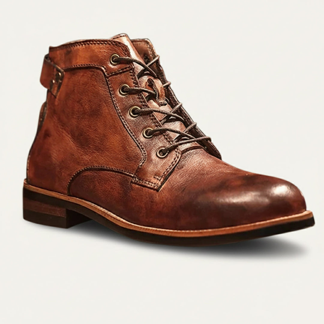 Mens Leather Ankle Boots Lace-Up Vintage Style - BritishMode