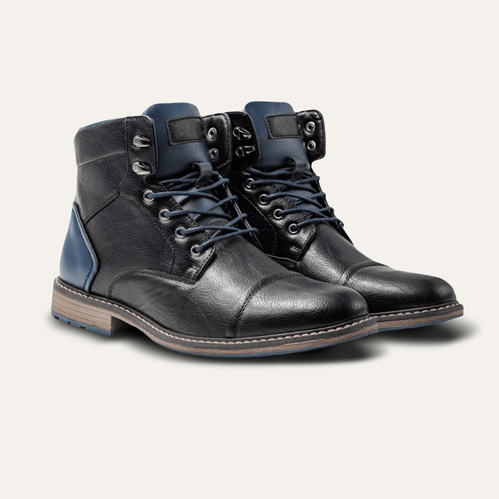 Mens Leather Combat Boots Textured Design
