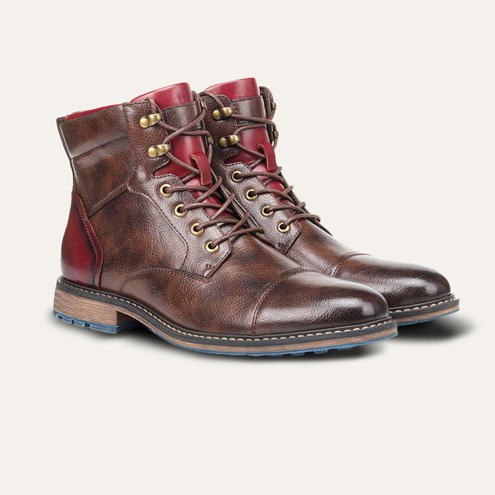 Mens Leather Combat Boots Textured Design