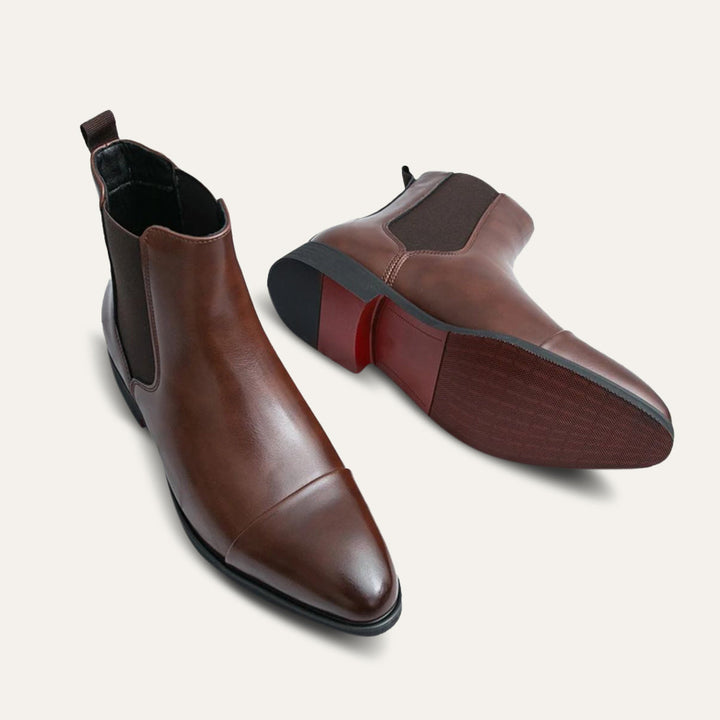 Mens Leather Chelsea Boots Cap Toe Slim Fit
